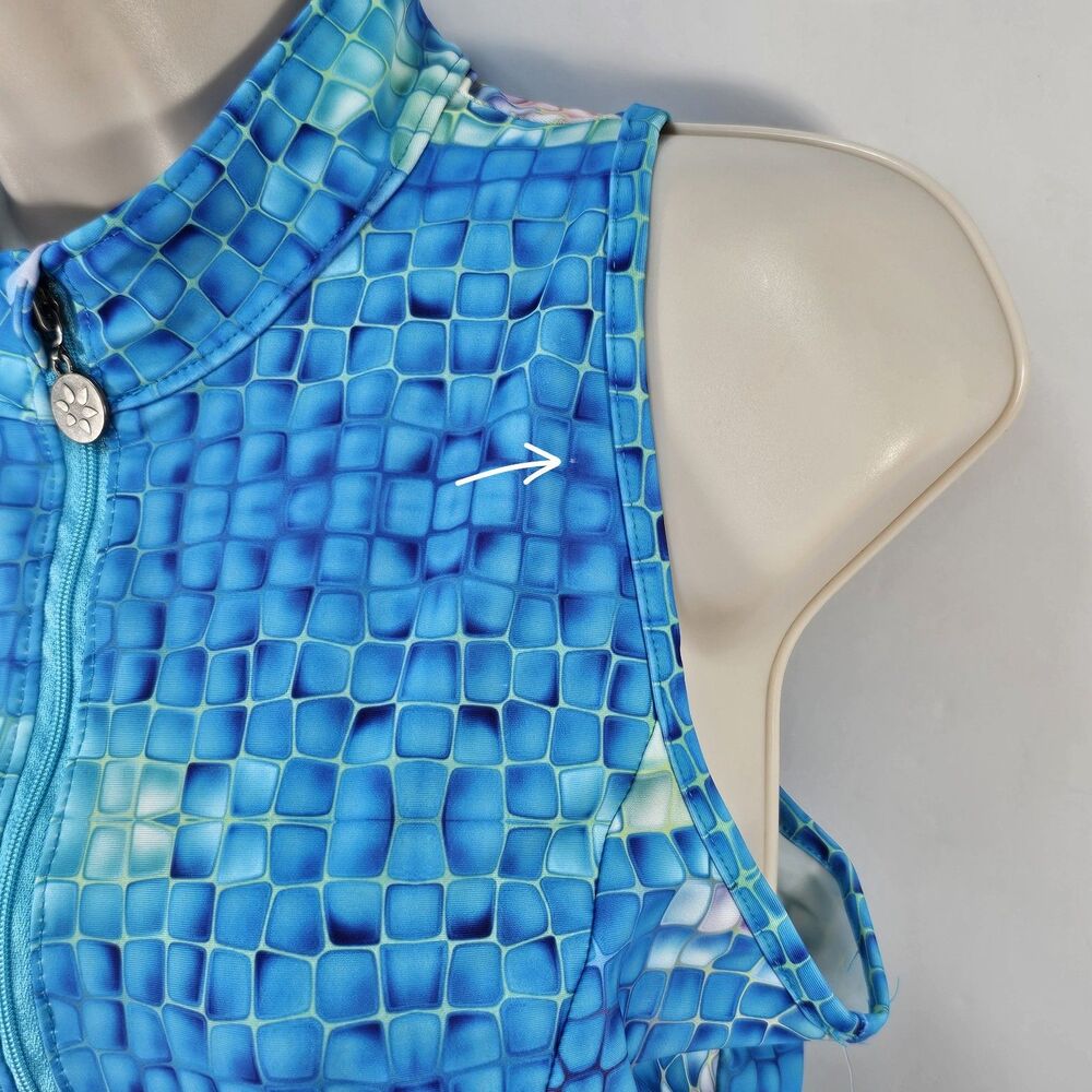 Tzu Tzu Sport Shiloh Golf Dress Small S NWT Blue Mosaic Geometric Mock Neck - Picture 6 of 8